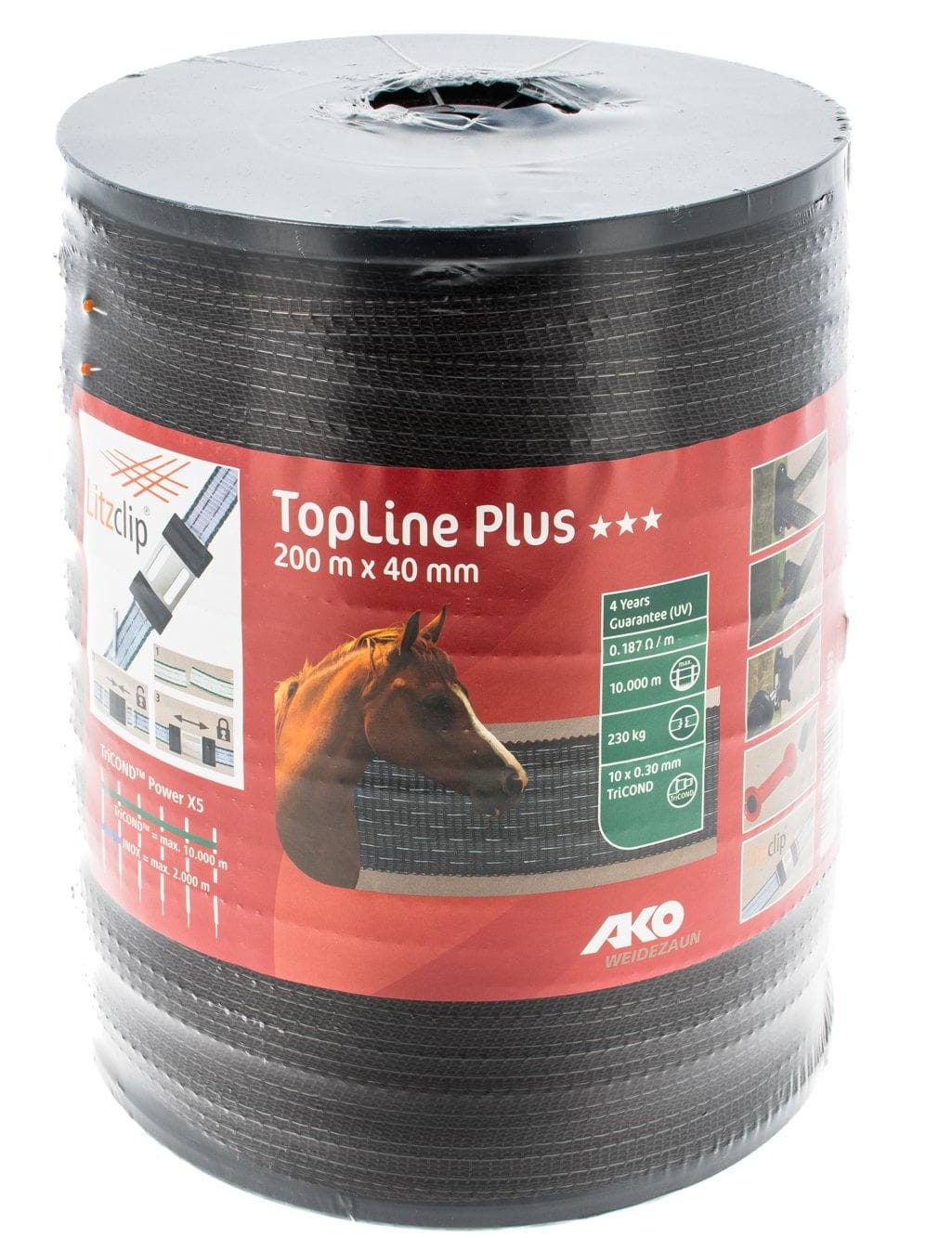 Taśma ogrodzeniowa TOP LINE PLUS Tricond 200 m x 40 mm brązowa AKO - Cavalo